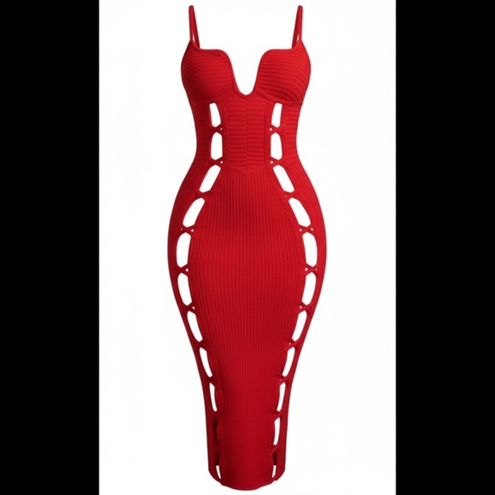 Fashion Nova - No Cuts Given Bandage Midi Dress - Red